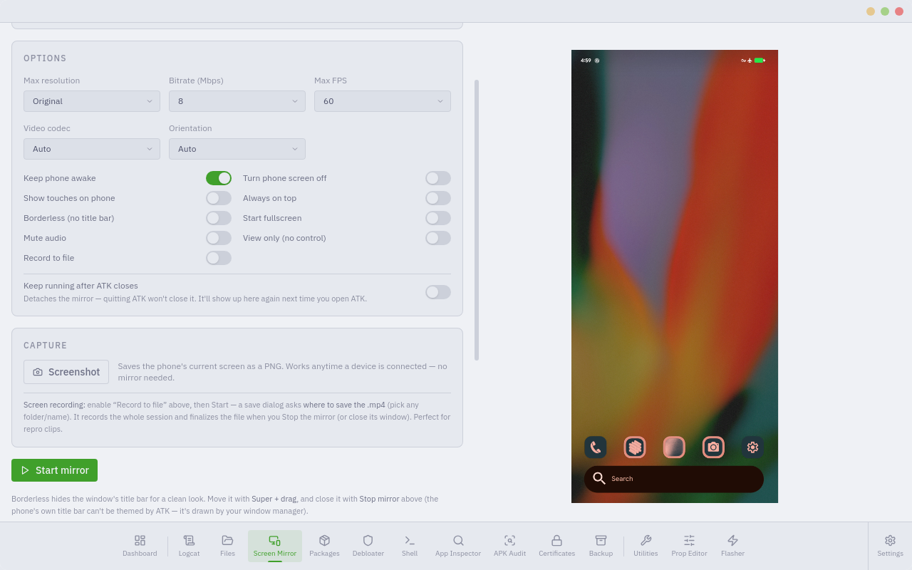 Screen Mirror prefs