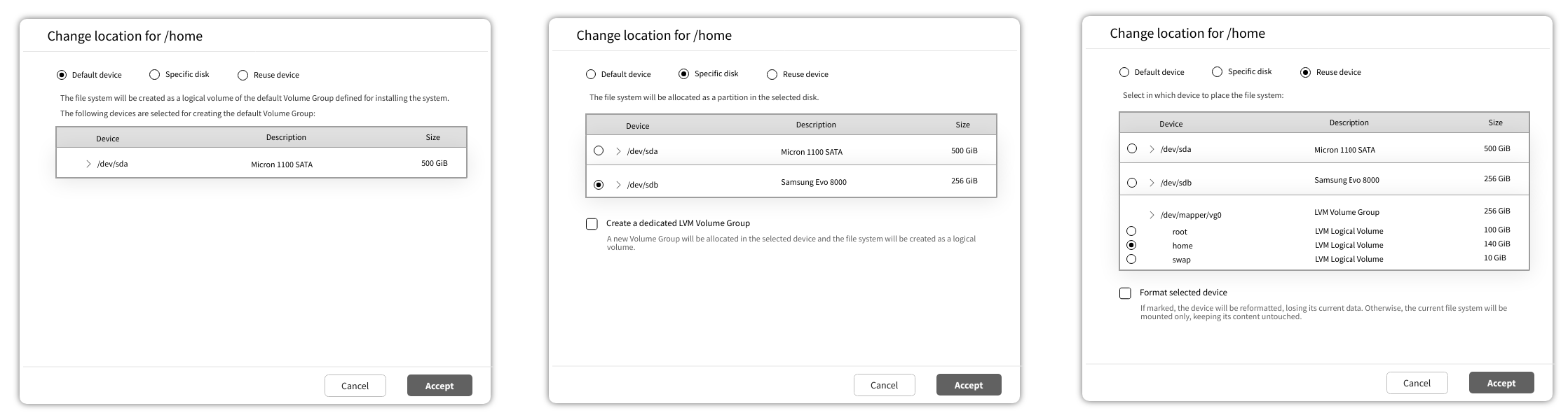Dialog to change a volume location