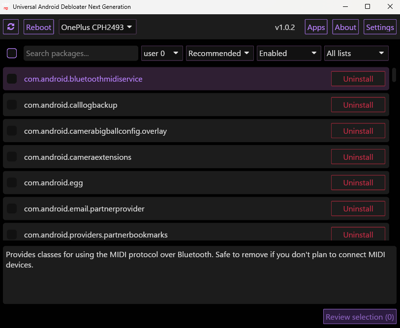 screenshot of apps view