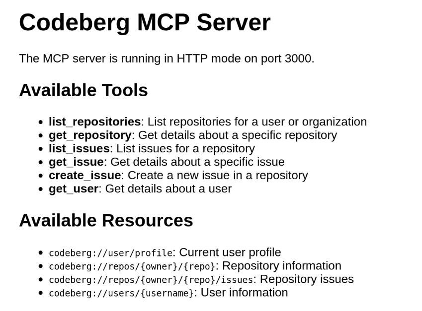 HTTP mode mcp server screenshot